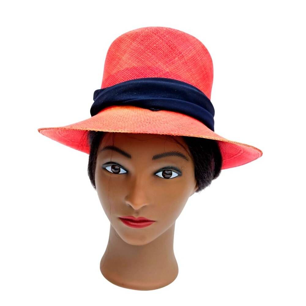 Vintage Red Straw Hat by Saks Fifth Avenue Union Label USA 22.5" Medium - Picture 9 of 16